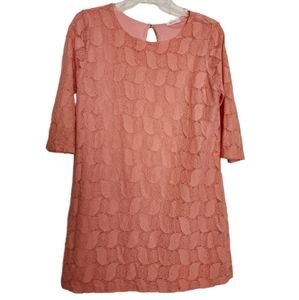 Everly coral orange pink lace mini dress 3/4 sleeves Medium